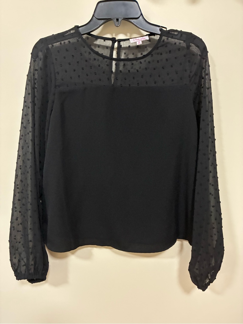 Pink Lily Black Sheer Dot Sleeve Blouse